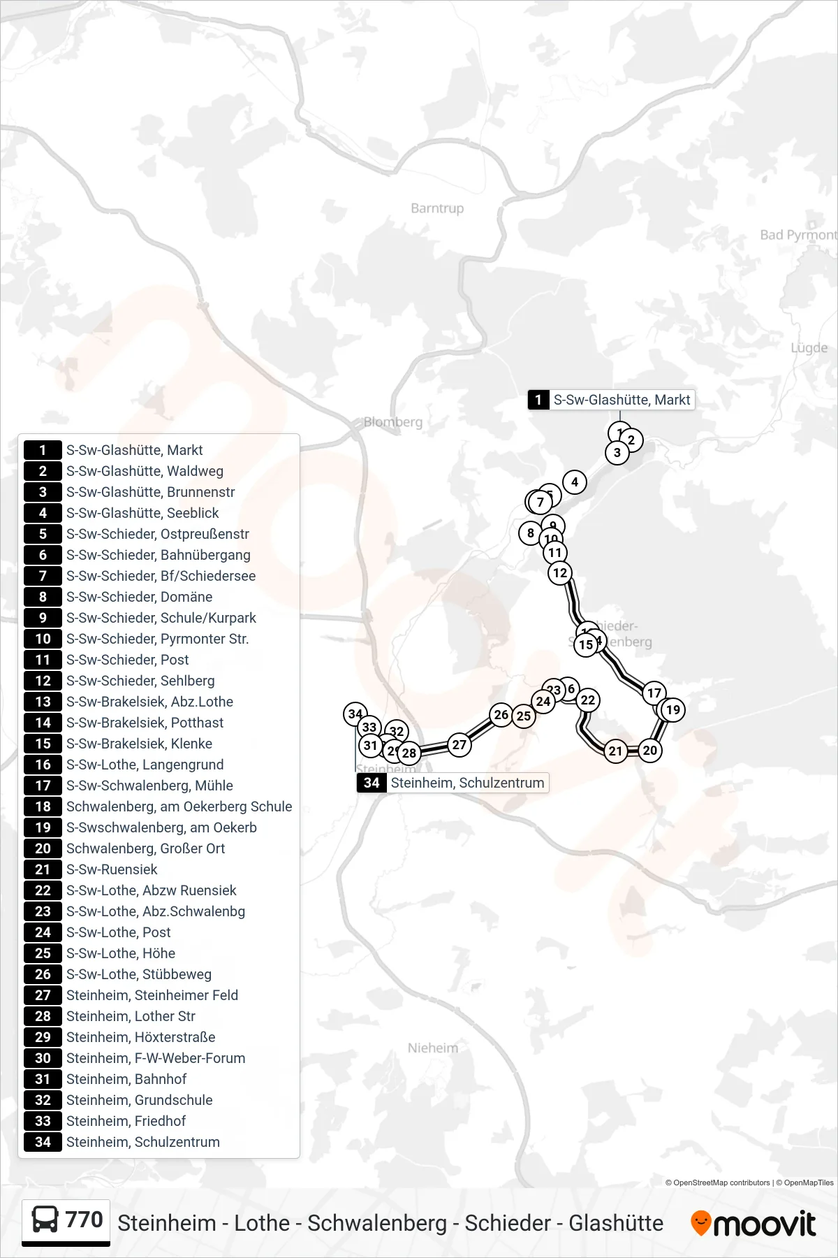 770 bus Line (Steinheim) route and stops on a map
