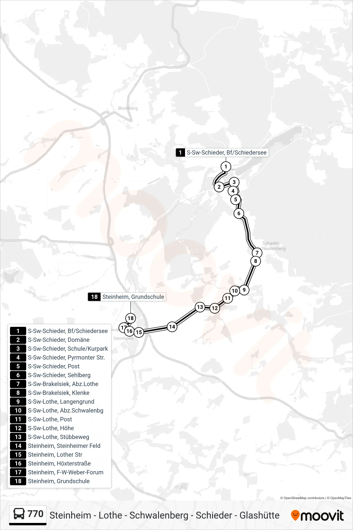 770 bus Line (Steinheim, Grundschule) route and stops on a map
