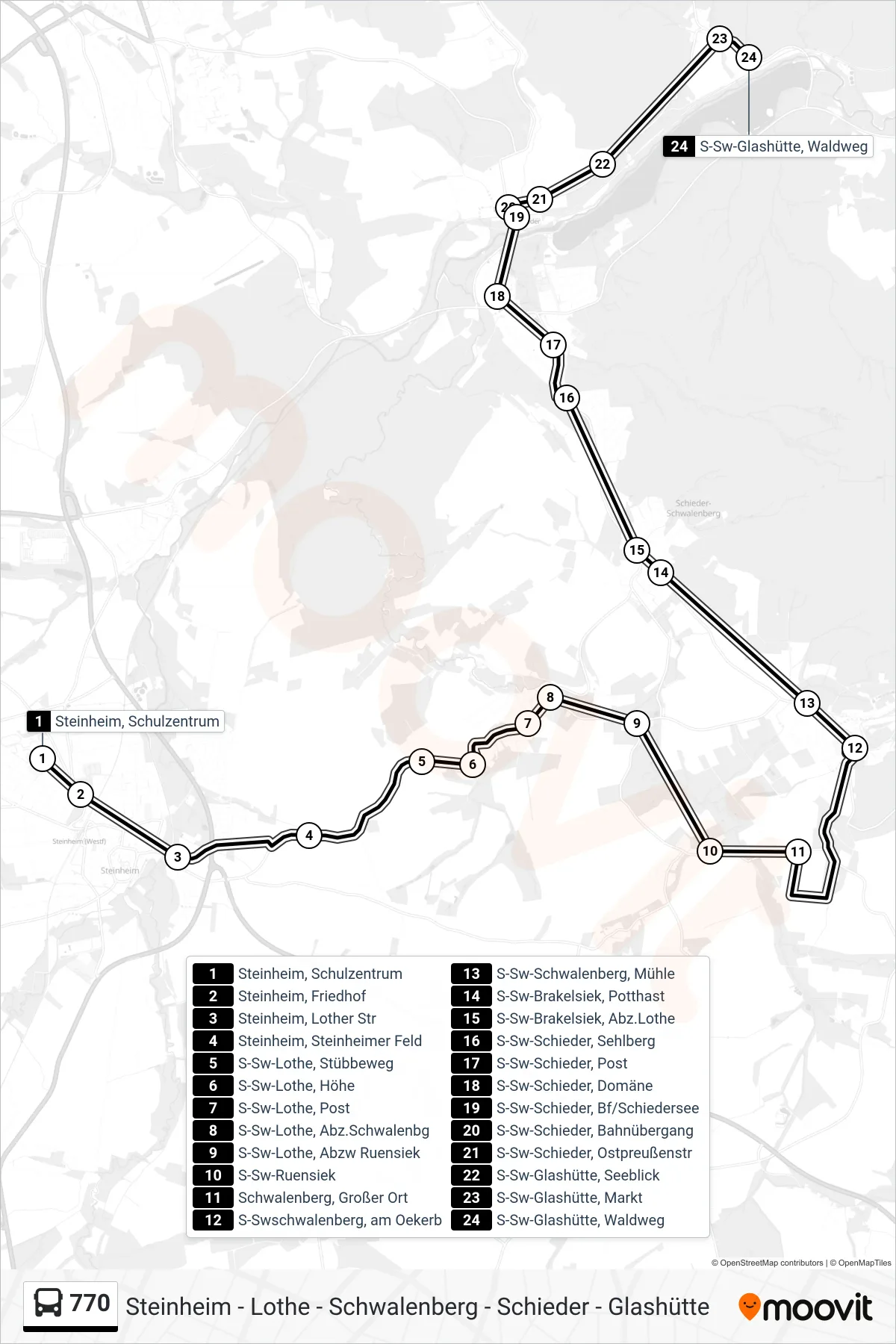 770 bus Line (S-Sw-Glashütte, Waldweg) route and stops on a map
