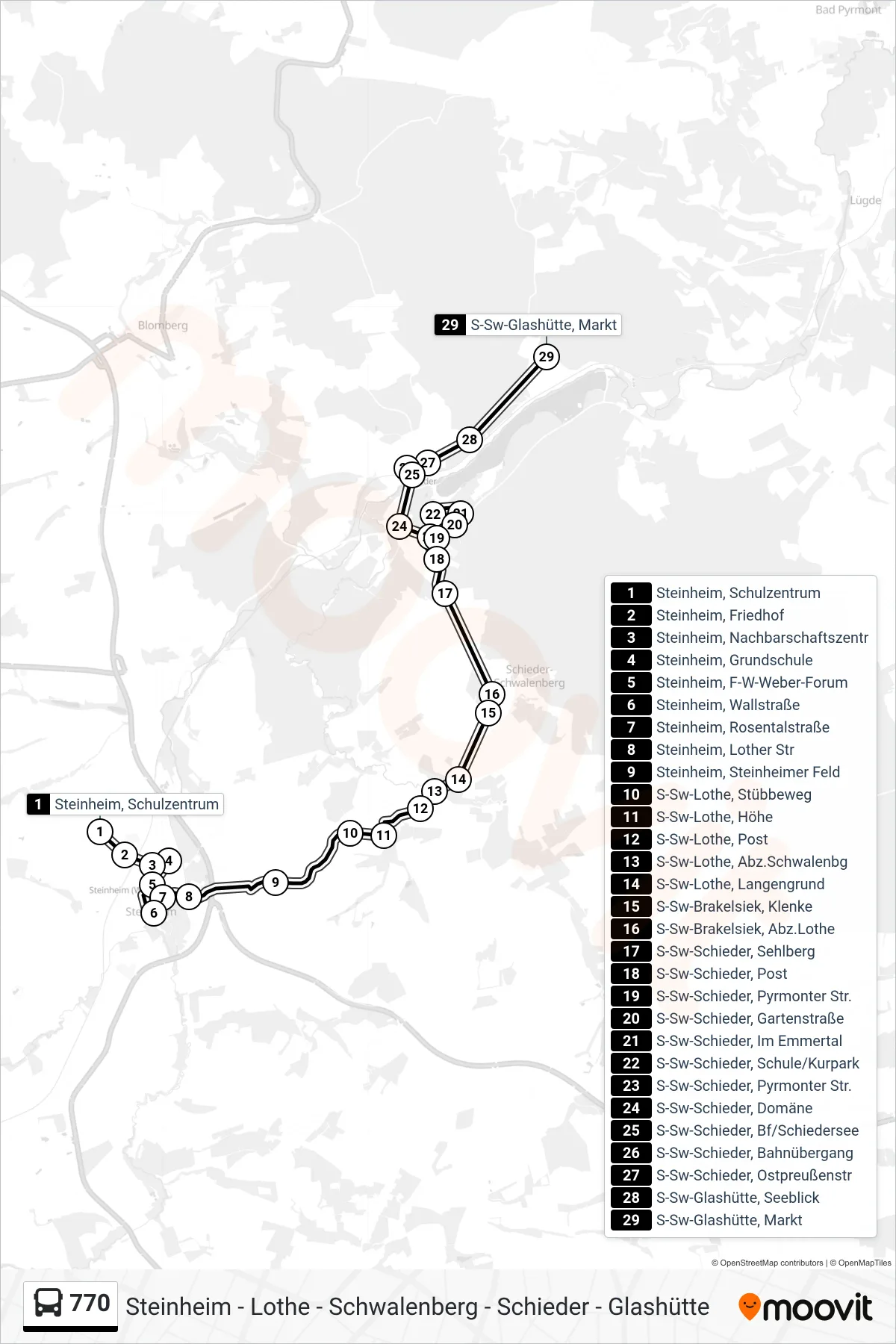 770 bus Line (S-Sw-Glashütte, Markt) route and stops on a map
