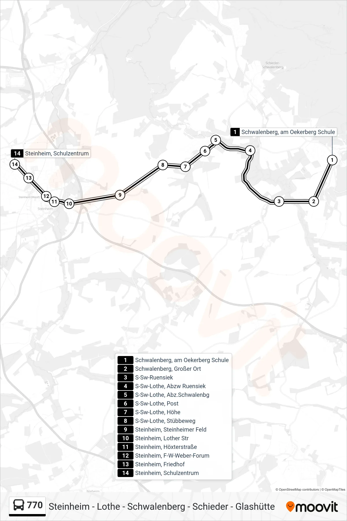 770 bus Line (Steinheim, Schulzentrum) route and stops on a map