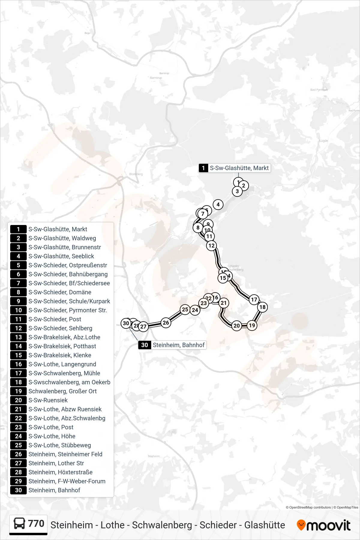 770 bus Line (Steinheim, Bahnhof) route and stops on a map