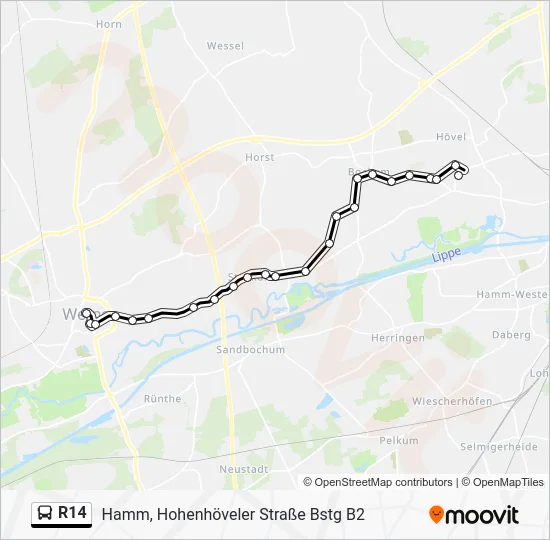 Автобус R14: карта маршрута