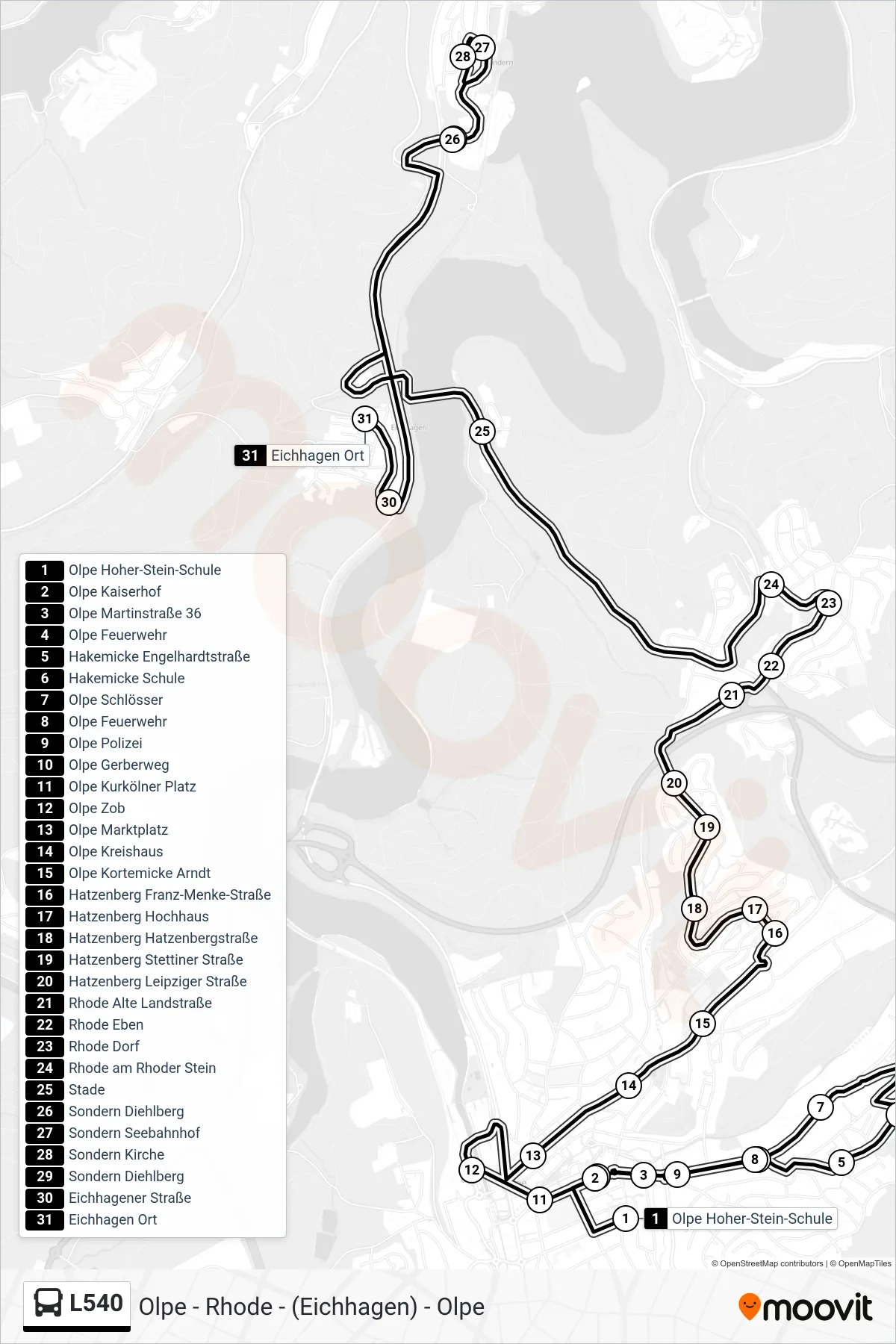 L540 bus Line (Eichhagen Ort) route and stops on a map