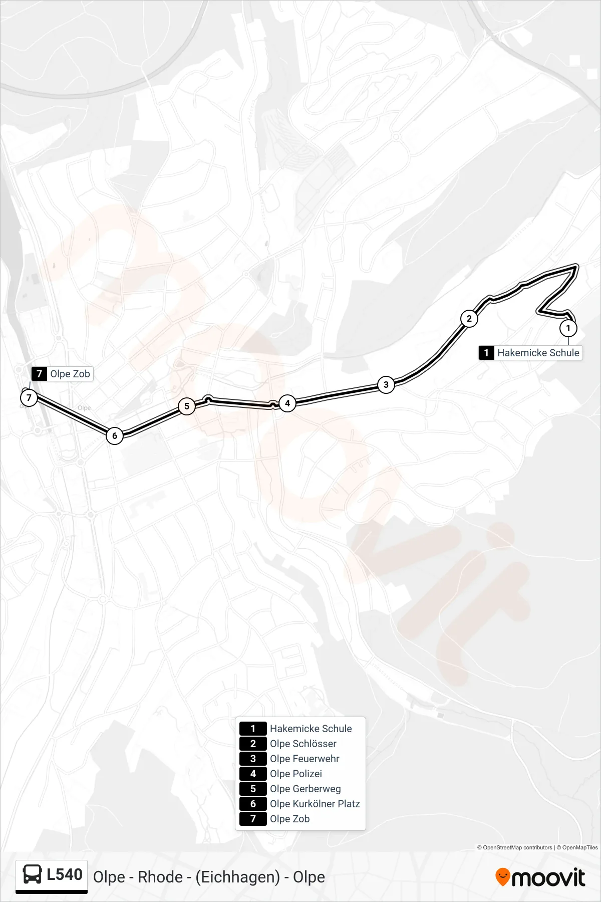 Linie L540 (Bus) Richtung Olpe Zob Bstg 12: Route und Haltestellen auf der Karte