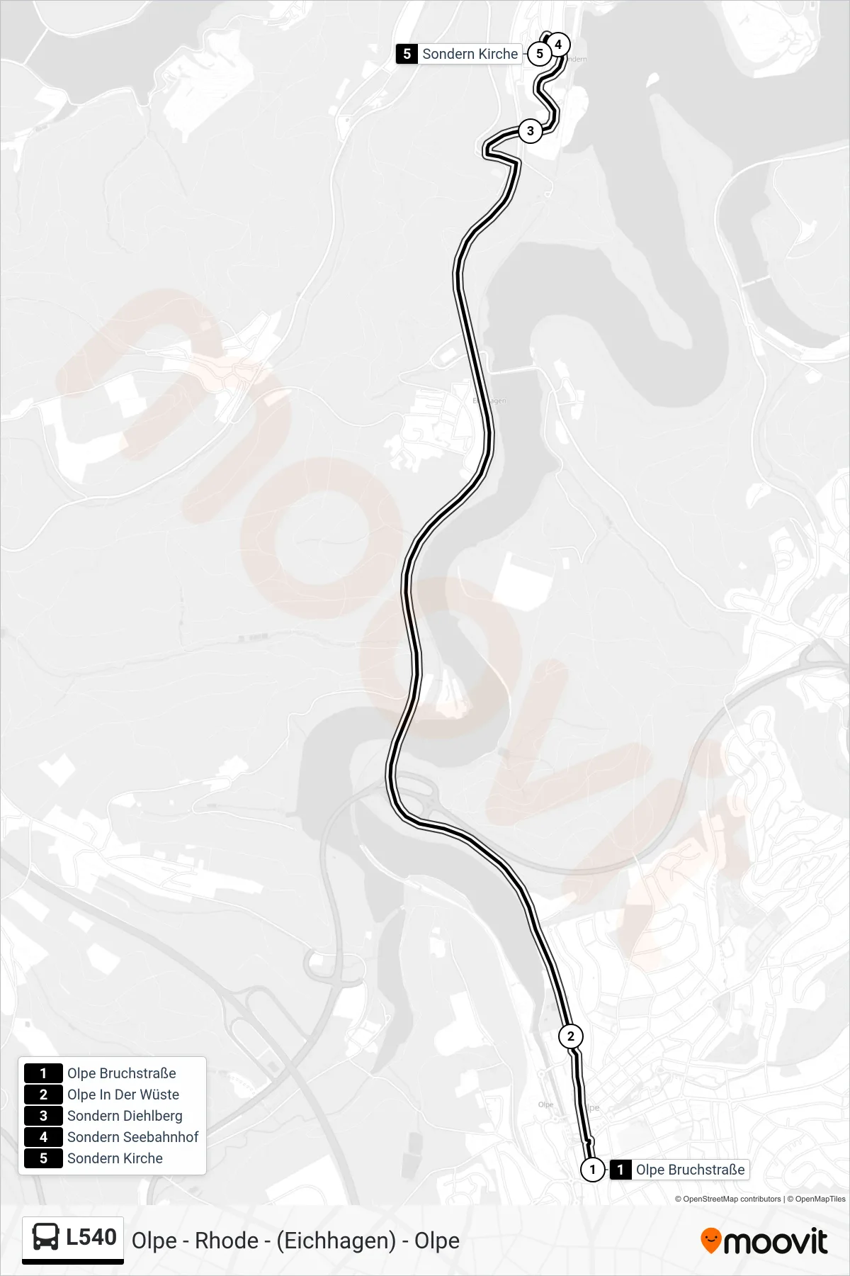 L540 bus Line (Sondern Kirche) route and stops on a map
