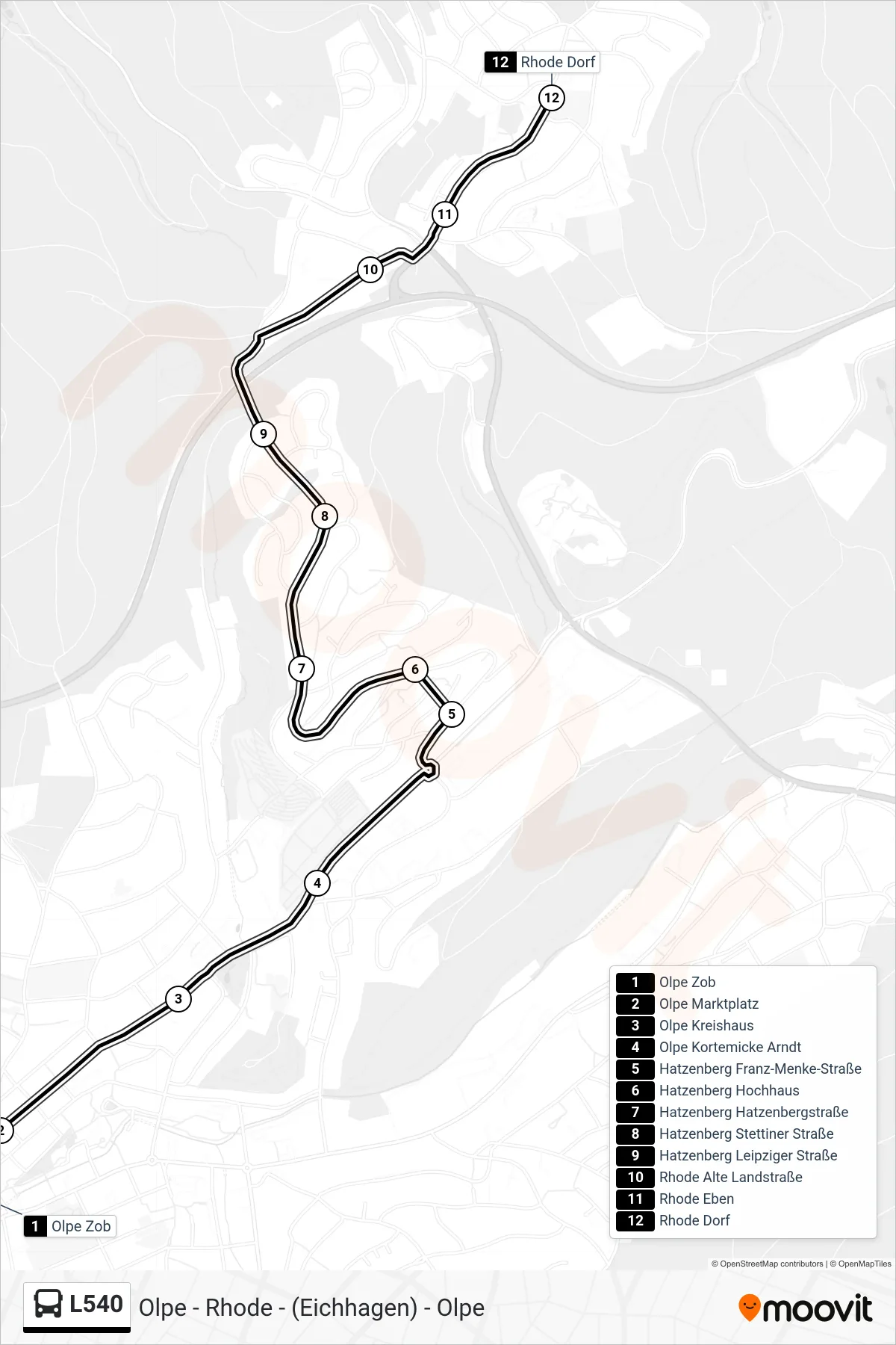 L540 bus Line (Rhode Dorf) route and stops on a map