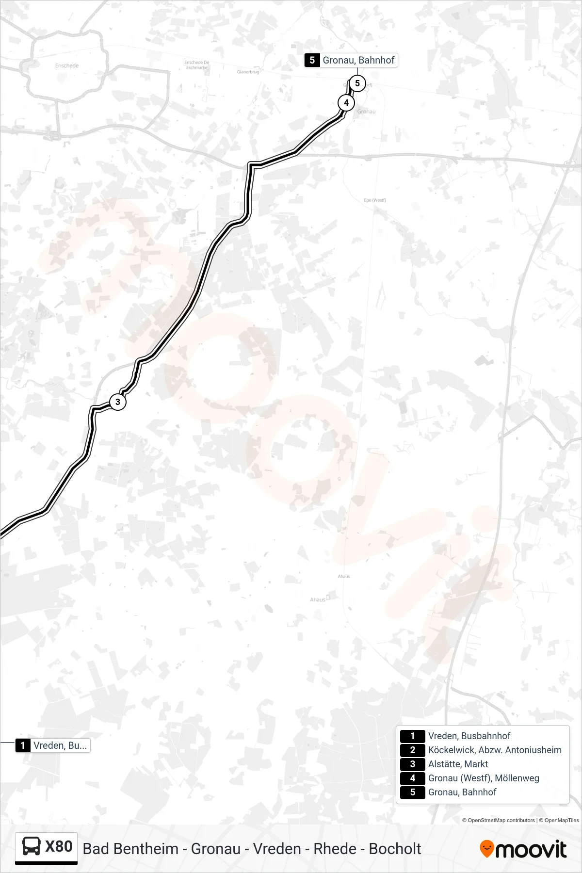 Linie X80 (Bus) Richtung Gronau, Bahnhof Bstg B: Route und Haltestellen auf der Karte