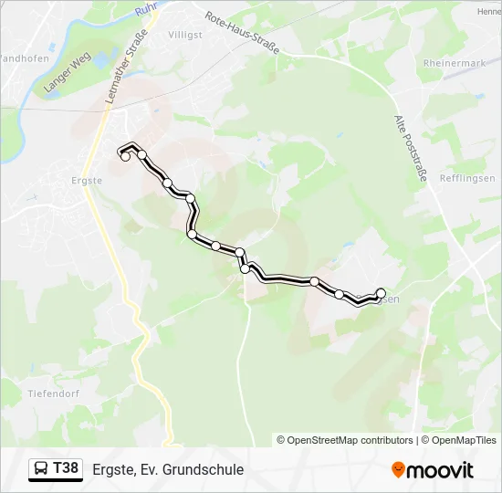 Автобус T38: карта маршрута