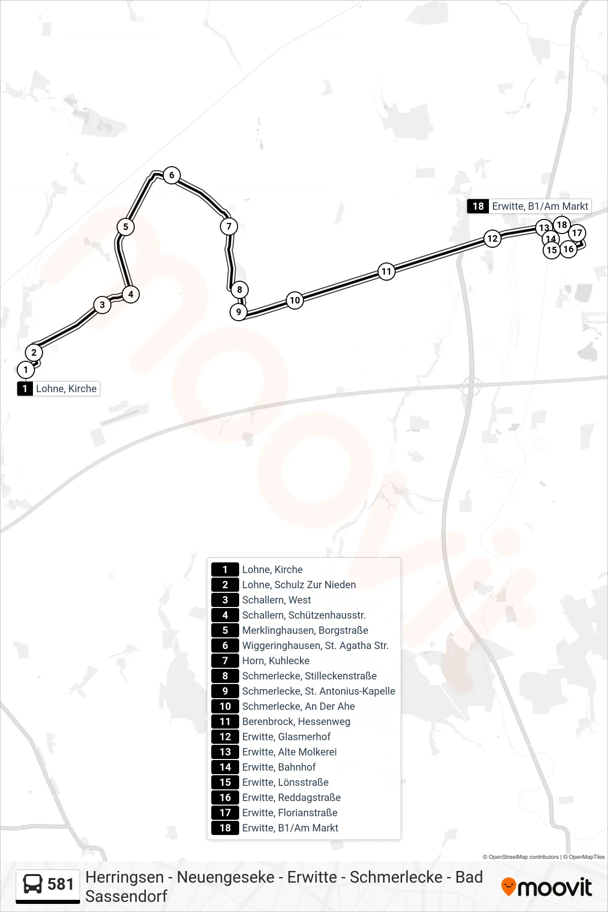 581 bus Line (Am Markt) route and stops on a map