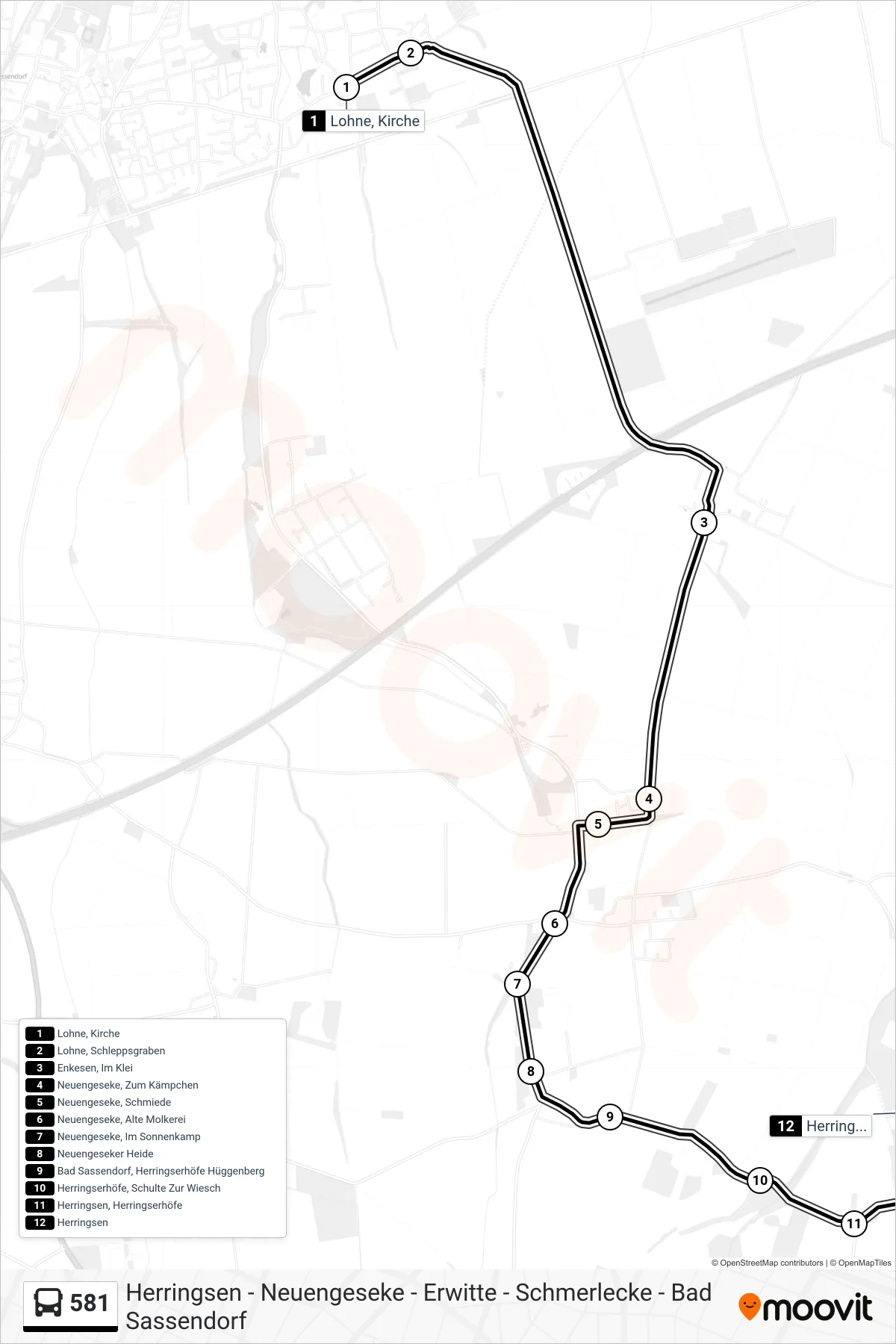 Linie 581 (Bus) Richtung Herringsen: Route und Haltestellen auf der Karte