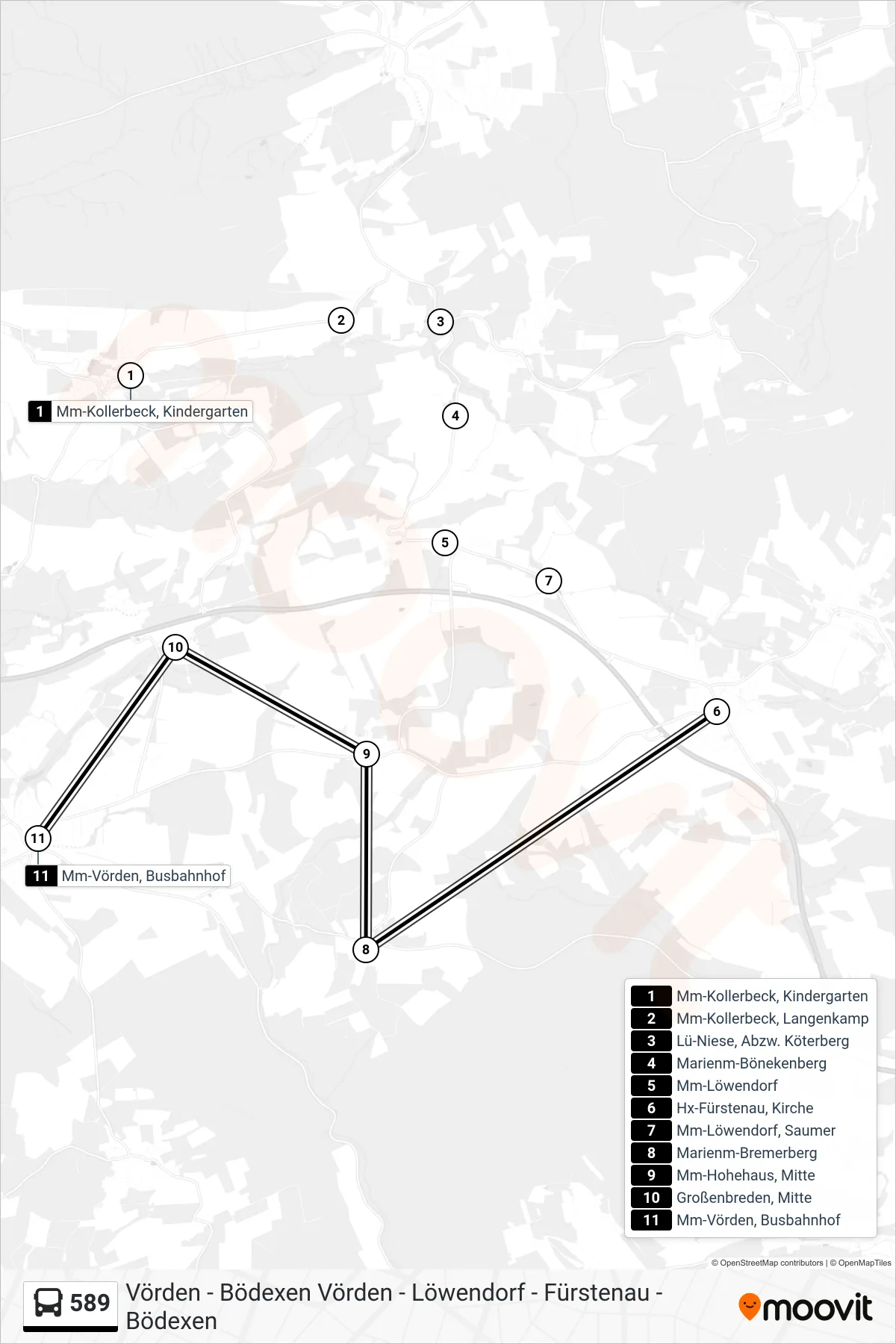 589 bus Line (Mm-Vörden, Busbahnhof Bstg 2) route and stops on a map