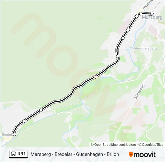 R91 Bus Line Map