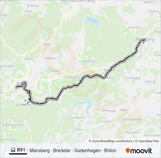 Buslinie R91 Karte