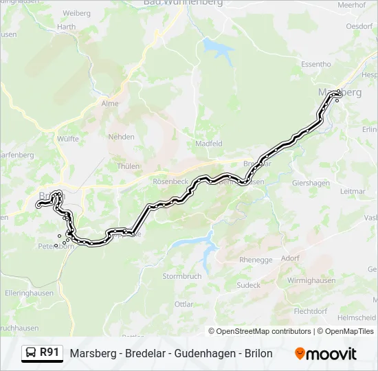 R91 Bus Line Map