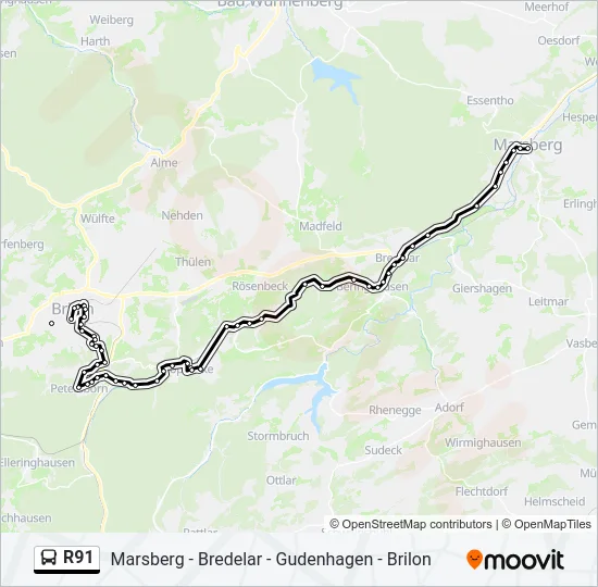 R91 Bus Line Map