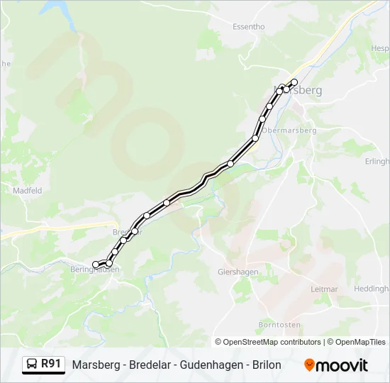 R91 Bus Line Map