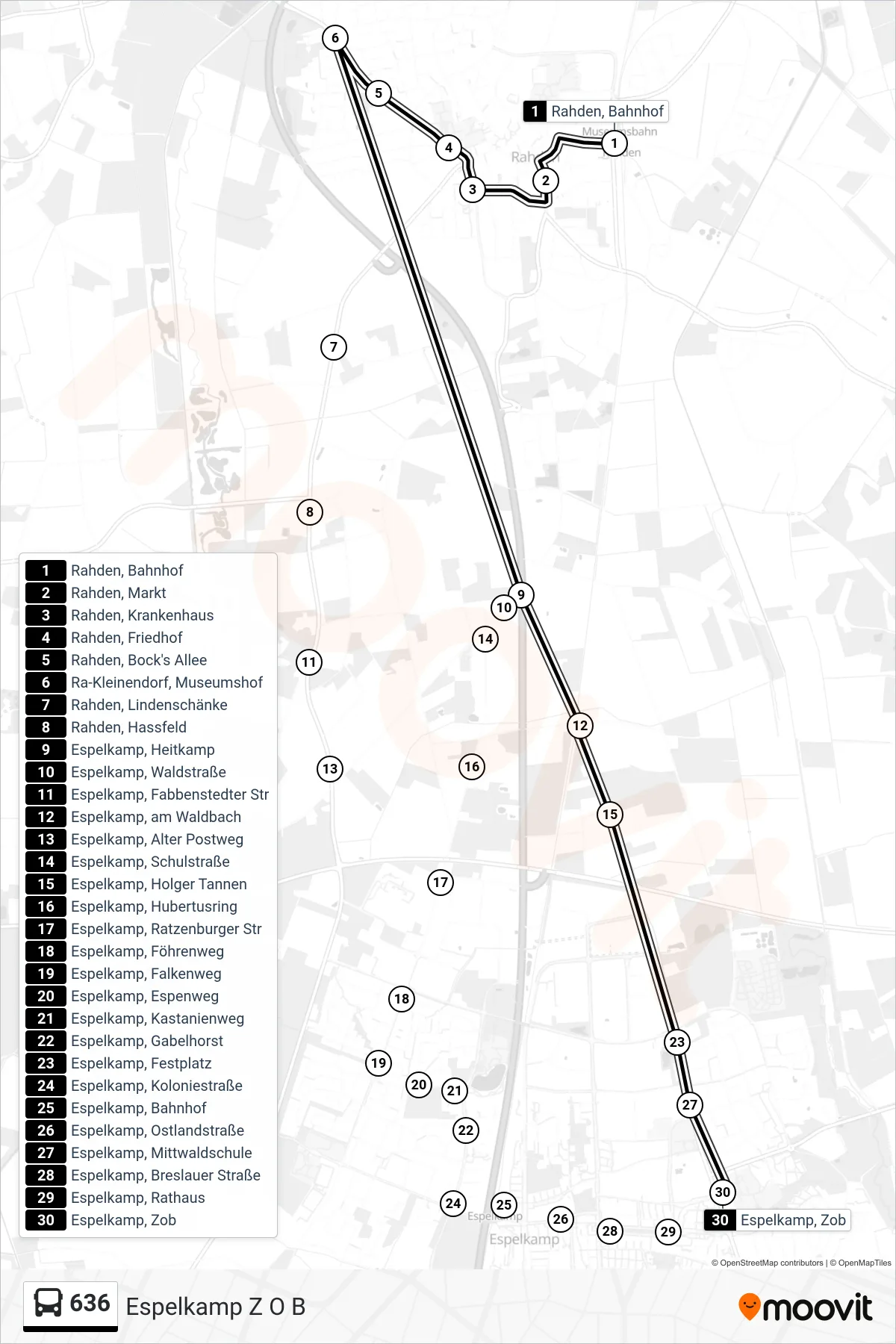 636 bus Line (Espelkamp Z O B) route and stops on a map