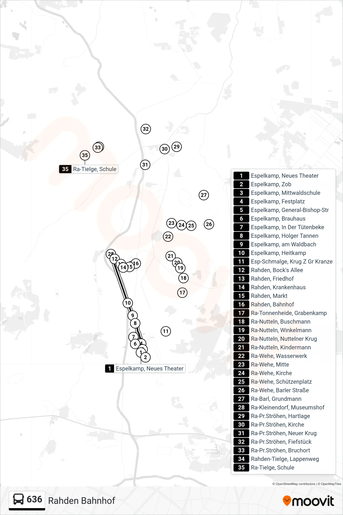 Linie 636 (Bus) Richtung Rahden Bahnhof: Route und Haltestellen auf der Karte