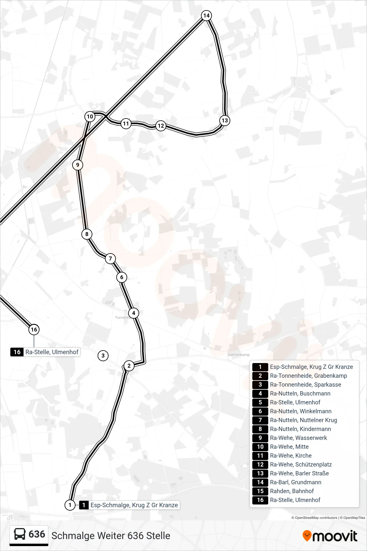 Linie 636 (Bus) Richtung Schmalge Weiter 636 Stelle: Route und Haltestellen auf der Karte