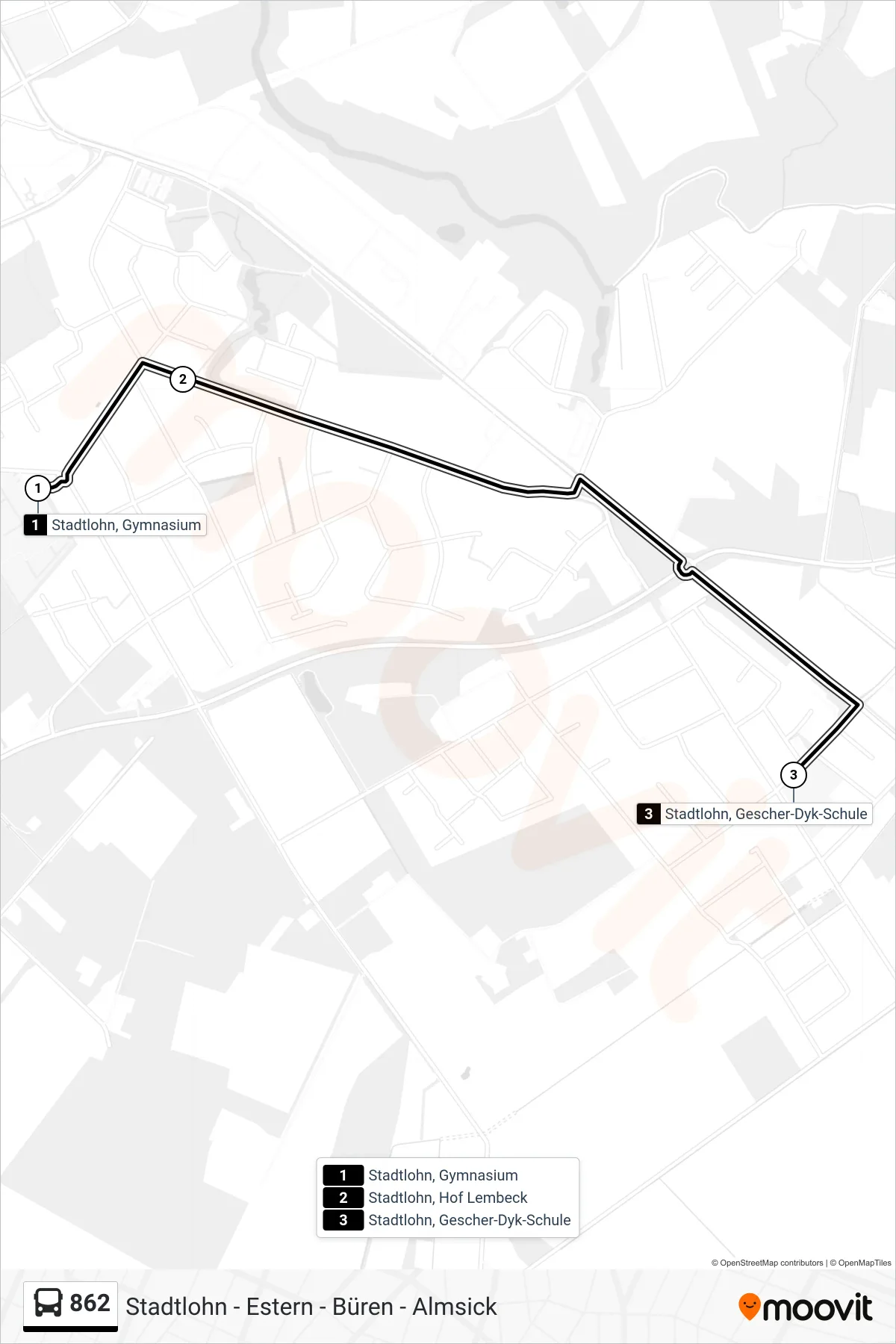 Linie 862 (Bus) Richtung Stadtlohn, Gescher-Dyk-Schule: Route und Haltestellen auf der Karte