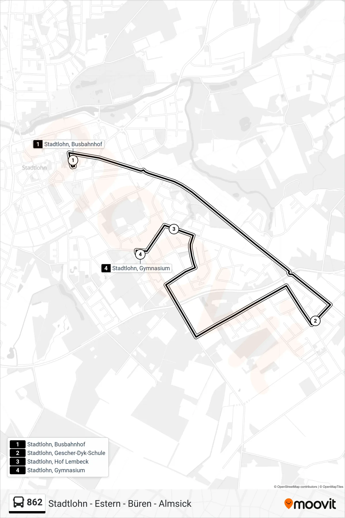 Linie 862 (Bus) Richtung Stadtlohn, Gymnasium: Route und Haltestellen auf der Karte
