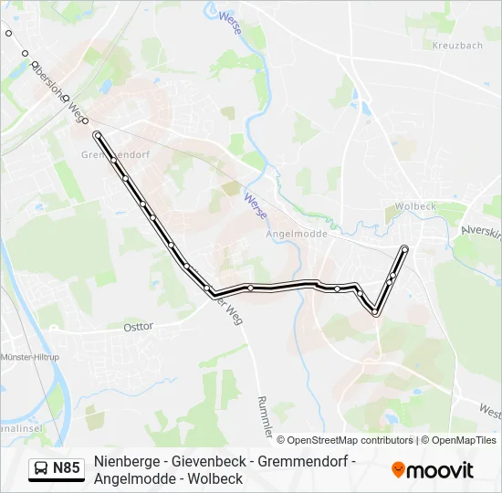 Автобус N85: карта маршрута