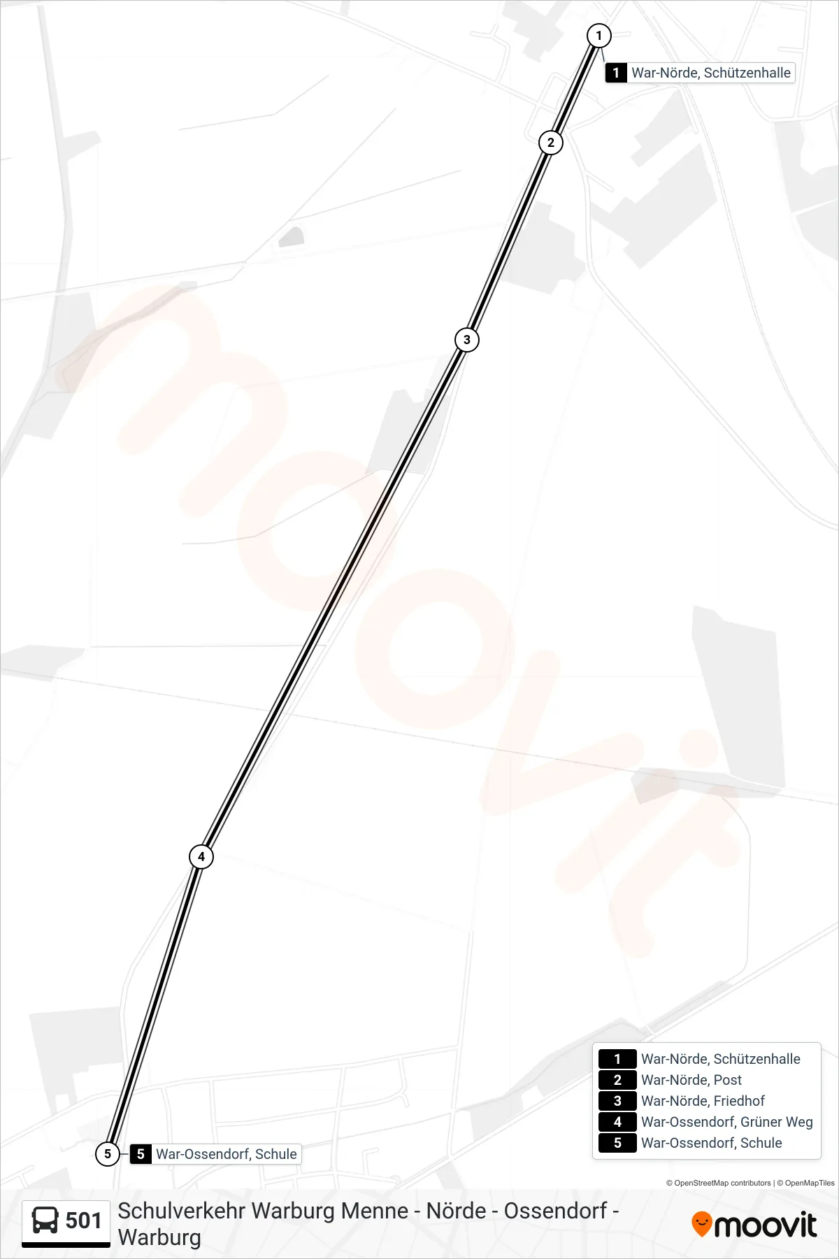 501 bus Line (War-Ossendorf, Schule) route and stops on a map