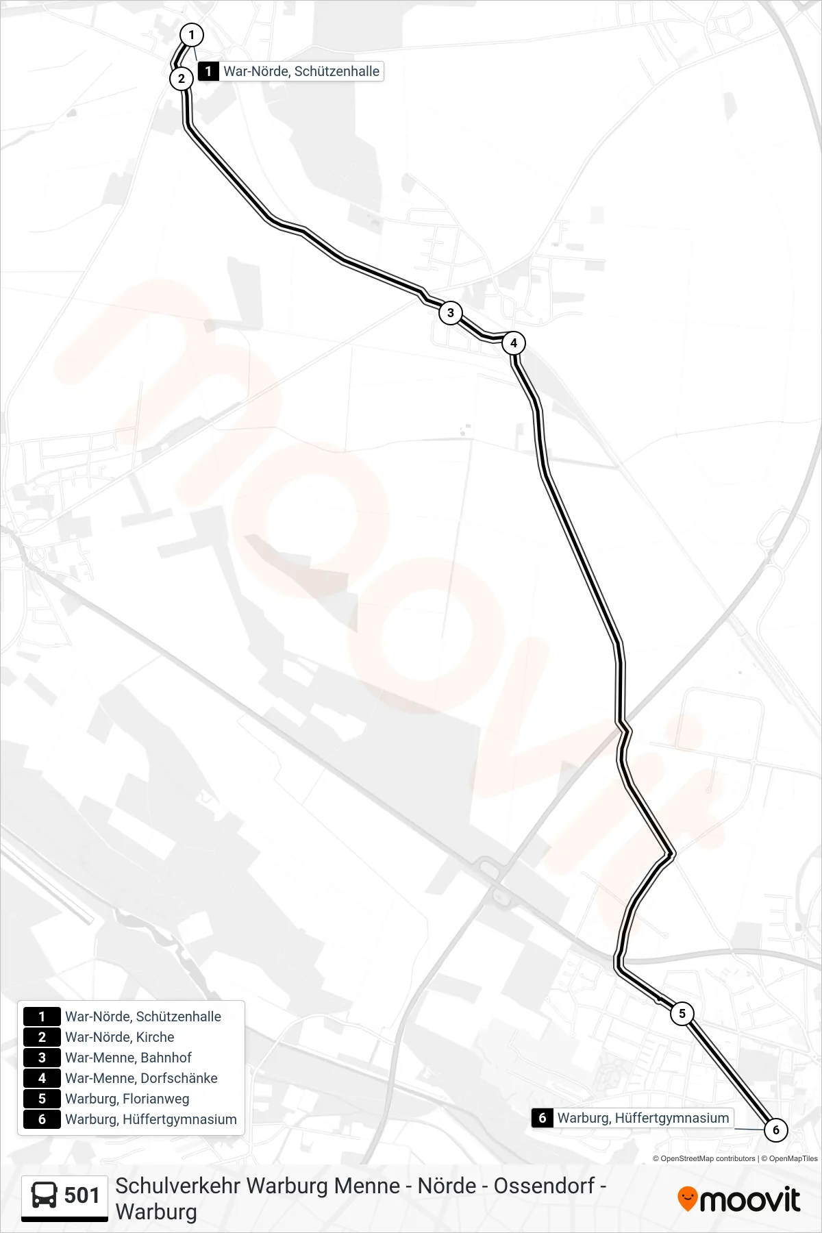 Linie 501 (Bus) Richtung Warburg, Hüffertgymnasium: Route und Haltestellen auf der Karte