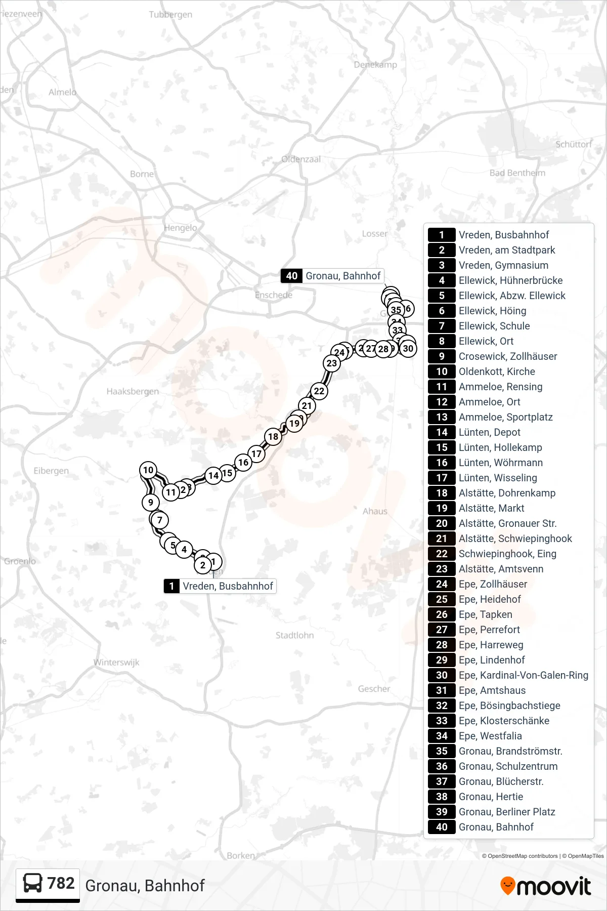 Linie 782 (Bus) Richtung Gronau, Bahnhof: Route und Haltestellen auf der Karte