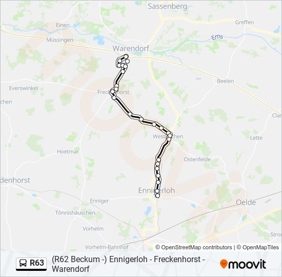 R63 bus Line Map