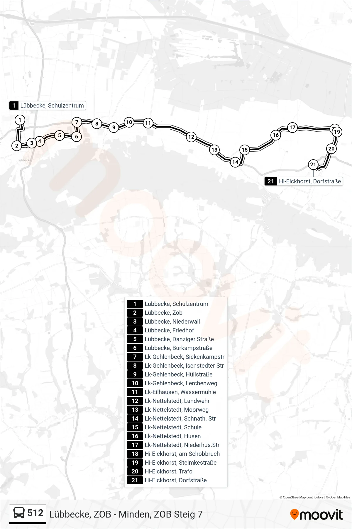 512 bus Line (Eickhorst Dorfstraße) route and stops on a map