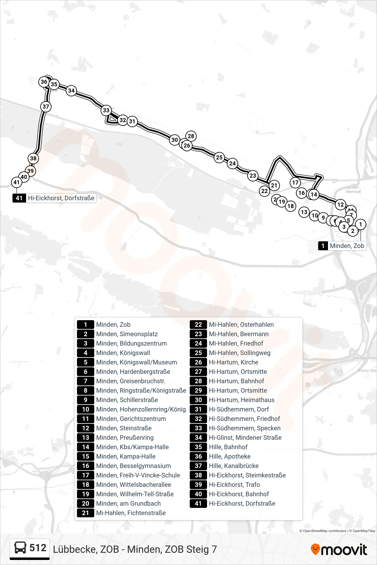 512 bus Line (Eickhorst Dorfstraße) route and stops on a map