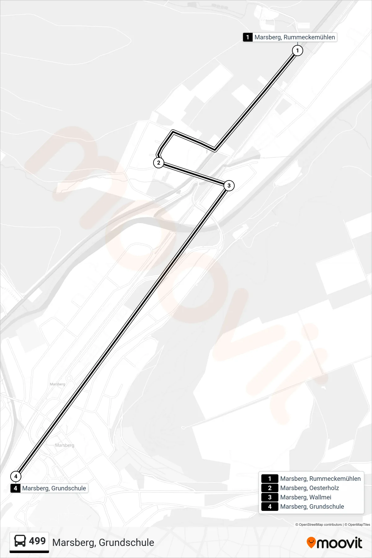 499 bus Line (Marsberg, Grundschule) route and stops on a map
