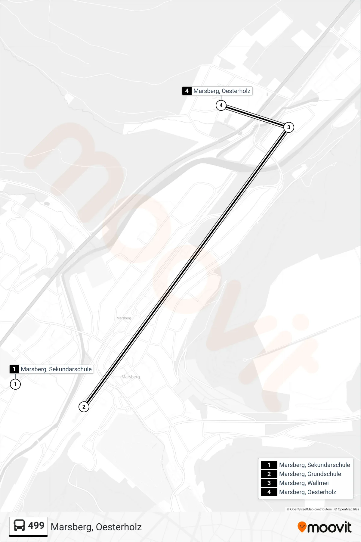 499 bus Line (Marsberg, Oesterholz) route and stops on a map