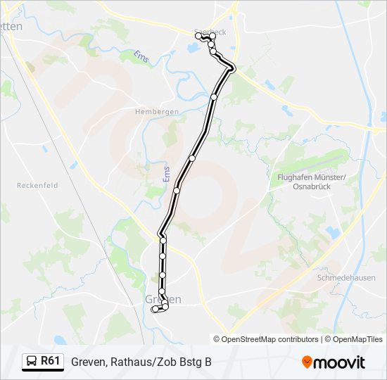 R61 bus Line Map