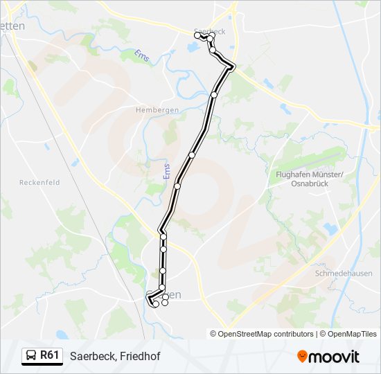 R61 bus Line Map