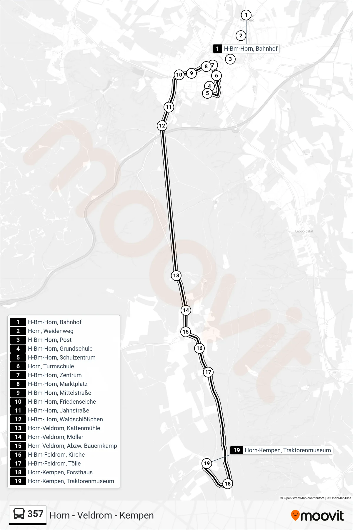 Linie 357 (Bus) Richtung Horn-Kempen, Traktorenmuseum: Route und Haltestellen auf der Karte