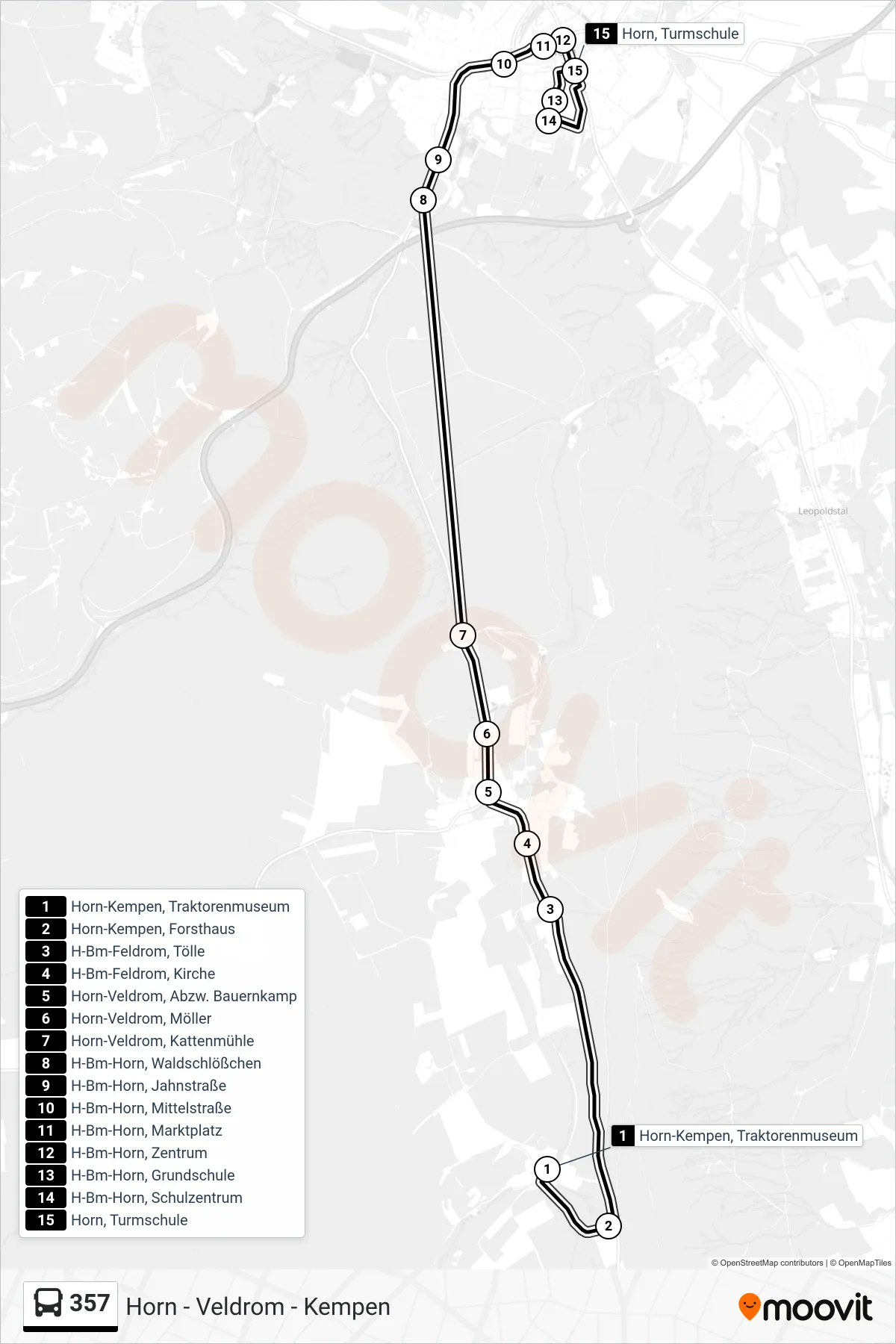 Linie 357 (Bus) Richtung Horn, Turmschule: Route und Haltestellen auf der Karte