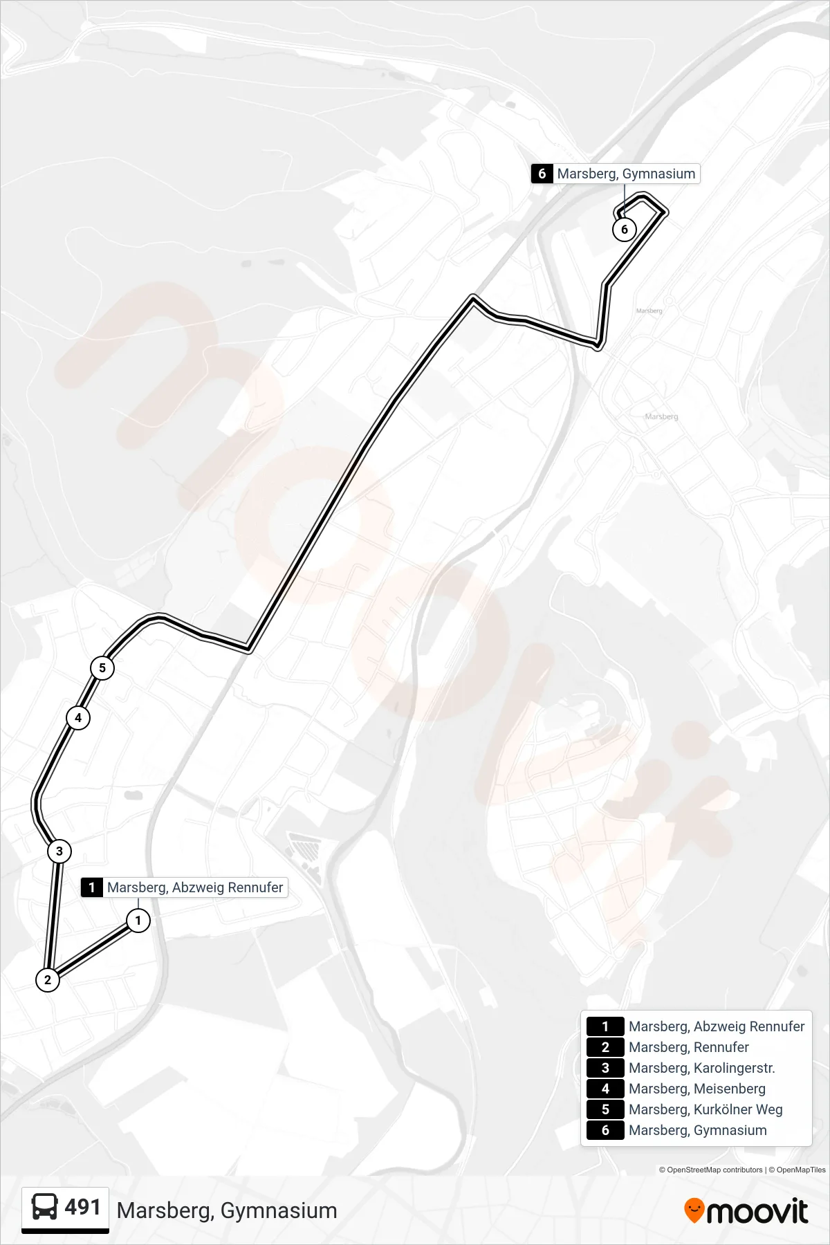 Linie 491 (Bus) Richtung Marsberg, Gymnasium: Route und Haltestellen auf der Karte
