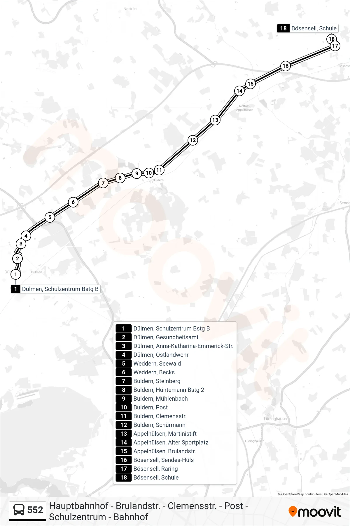 Linie 552 (Bus) Richtung Bösensell, Schule: Route und Haltestellen auf der Karte