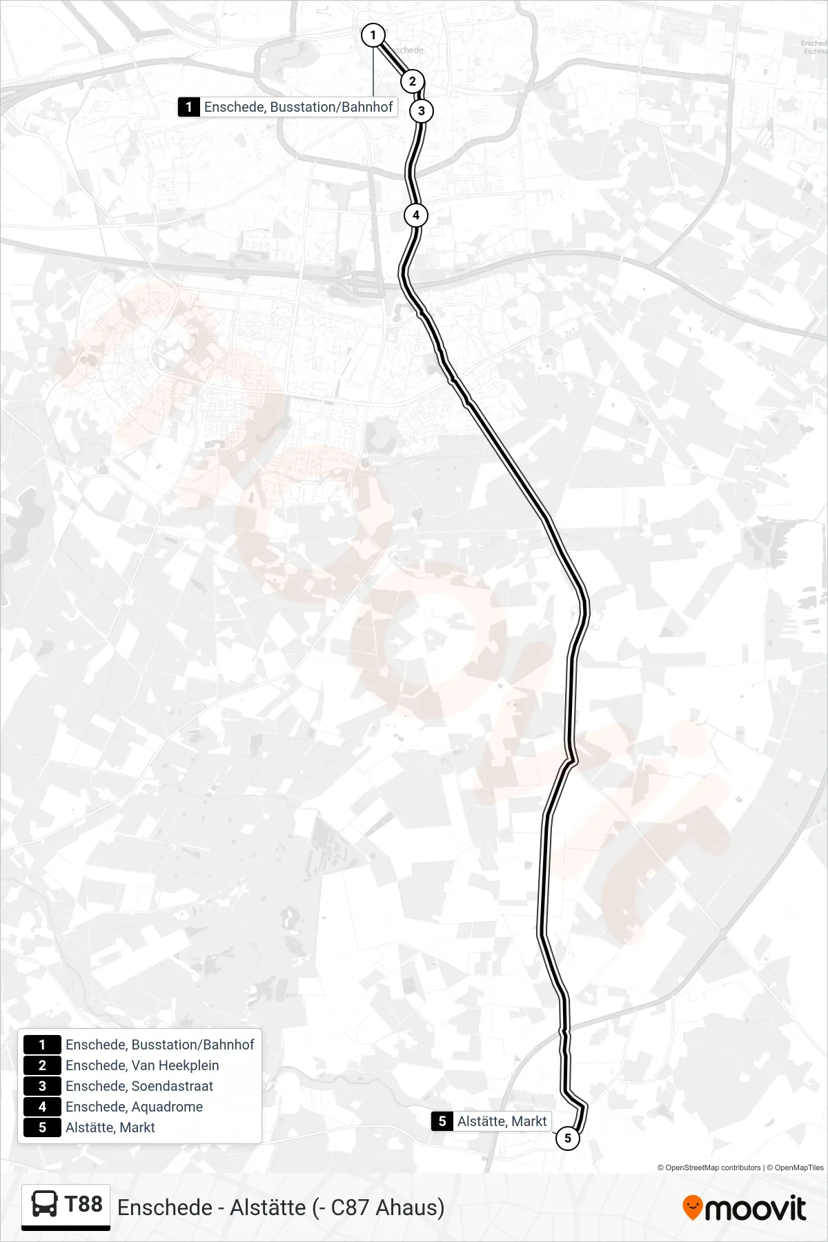 Linie T88 (Bus) Richtung Alstätte, Markt: Route und Haltestellen auf der Karte
