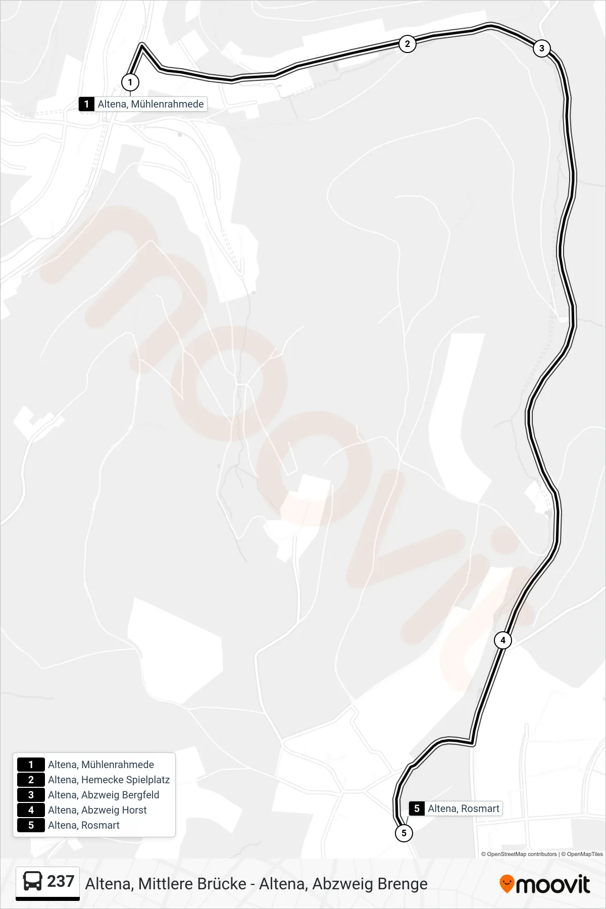 237 bus Line (Altena, Rosmart) route and stops on a map