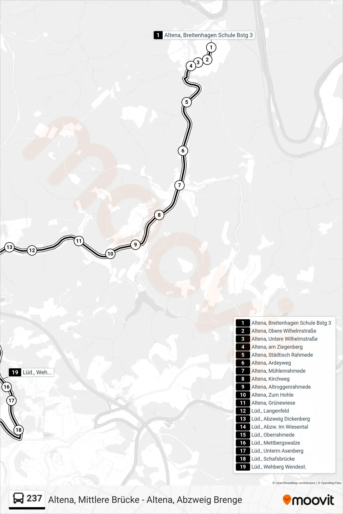 Linie 237 (Bus) Richtung Lüd., Wehberg Wendest.: Route und Haltestellen auf der Karte