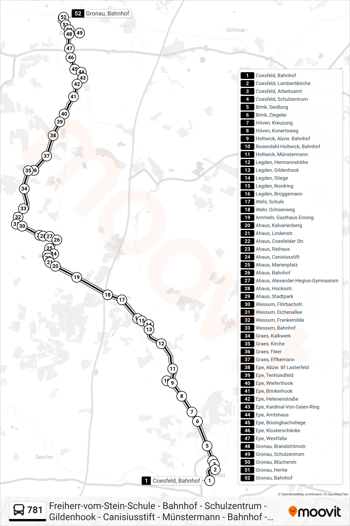 781 bus Line (Gronau, Bahnhof) route and stops on a map
