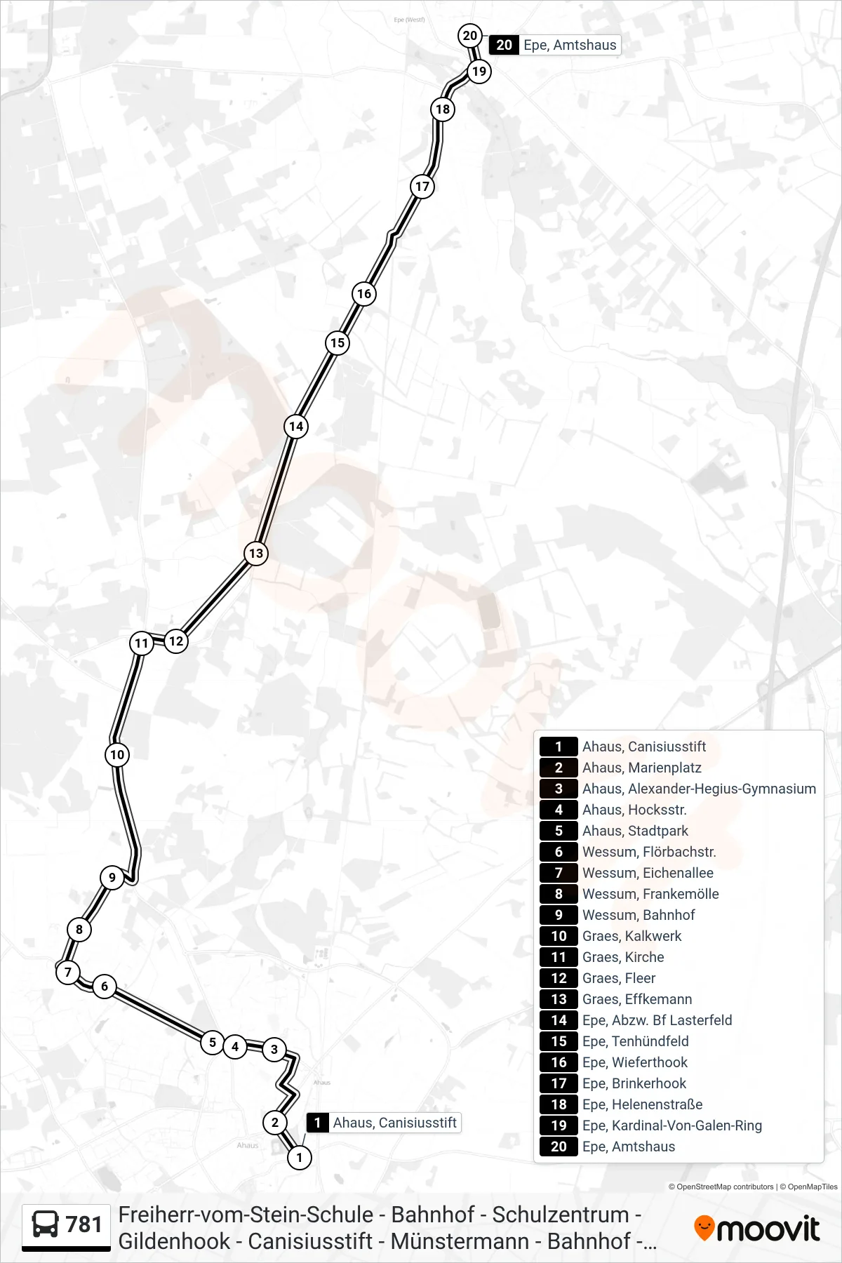781 bus Line (Epe, Amtshaus) route and stops on a map