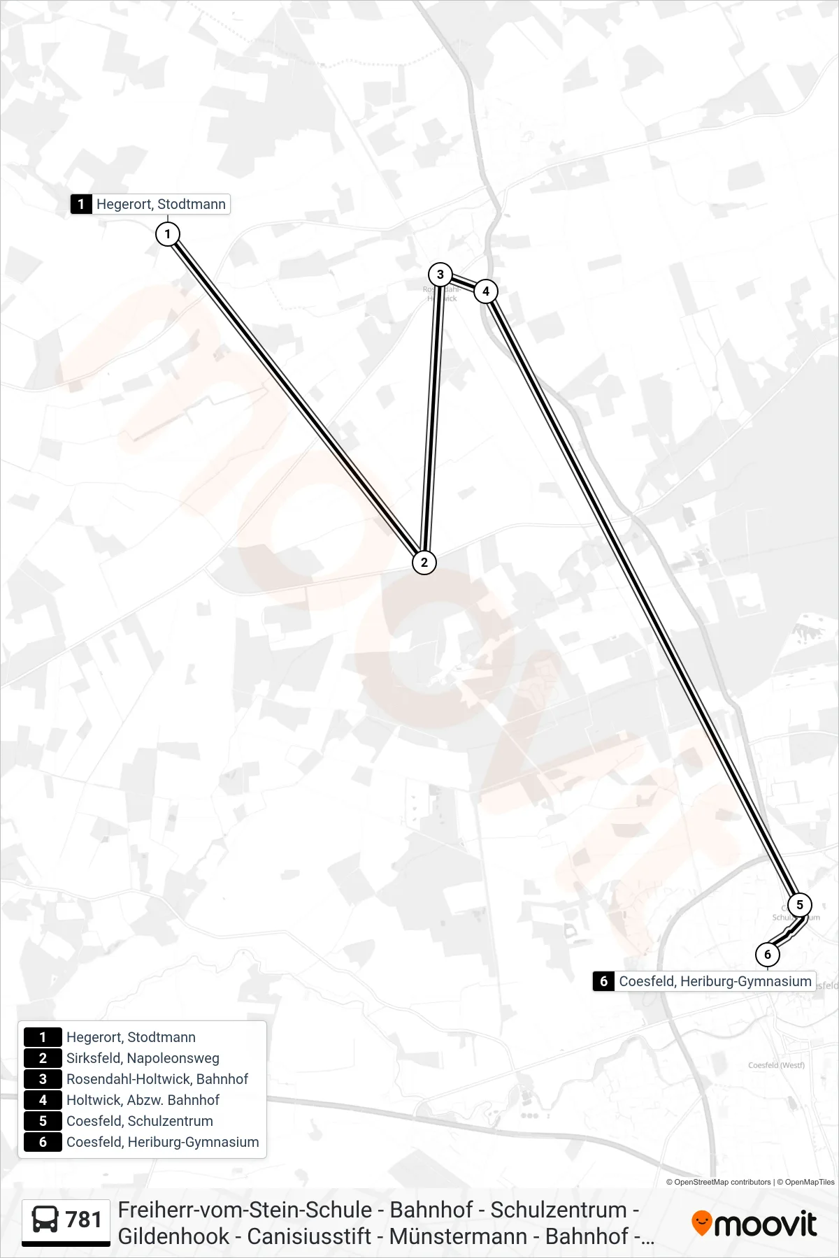 781 bus Line (Coesfeld, Heriburg-Gymnasium) route and stops on a map