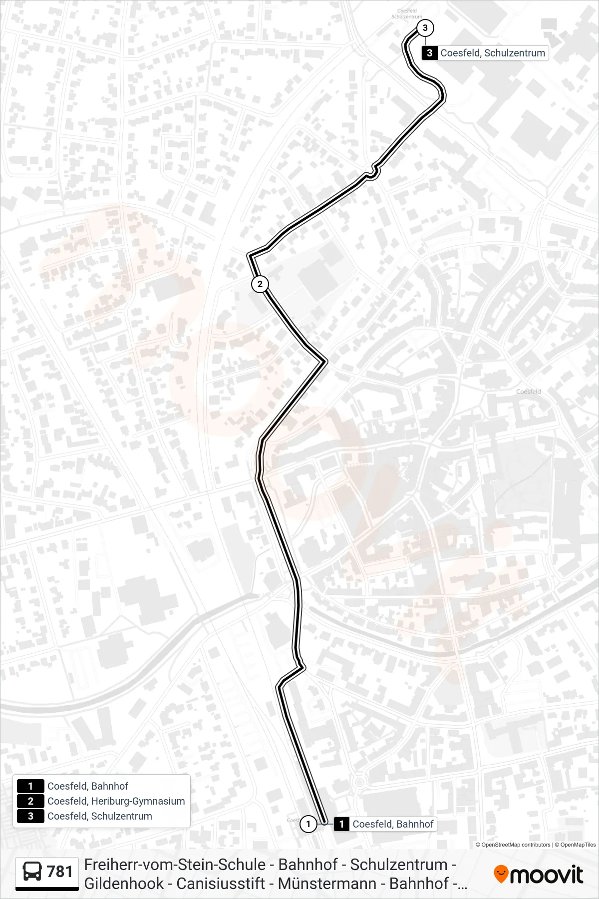 781 bus Line (Coesfeld, Schulzentrum) route and stops on a map