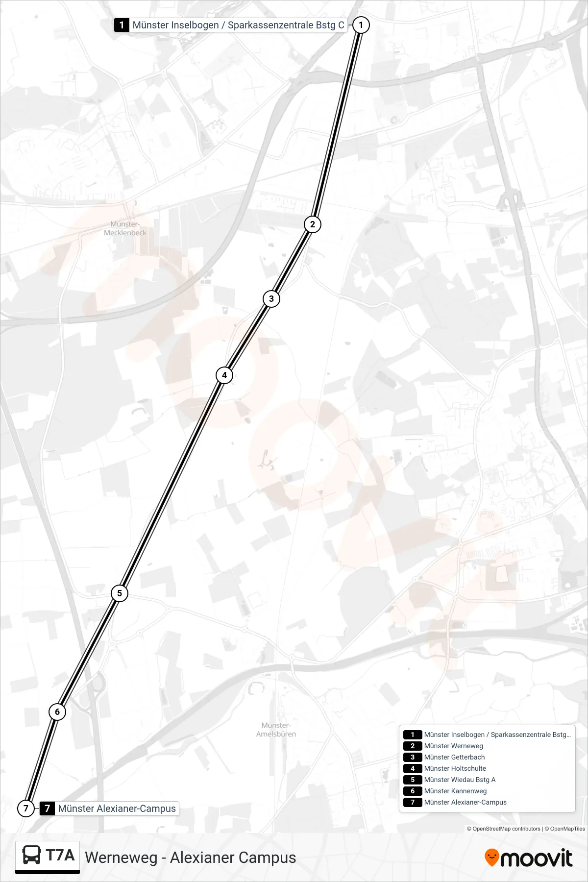Linie T7A (Bus) Richtung Alexianer-Campus: Route und Haltestellen auf der Karte