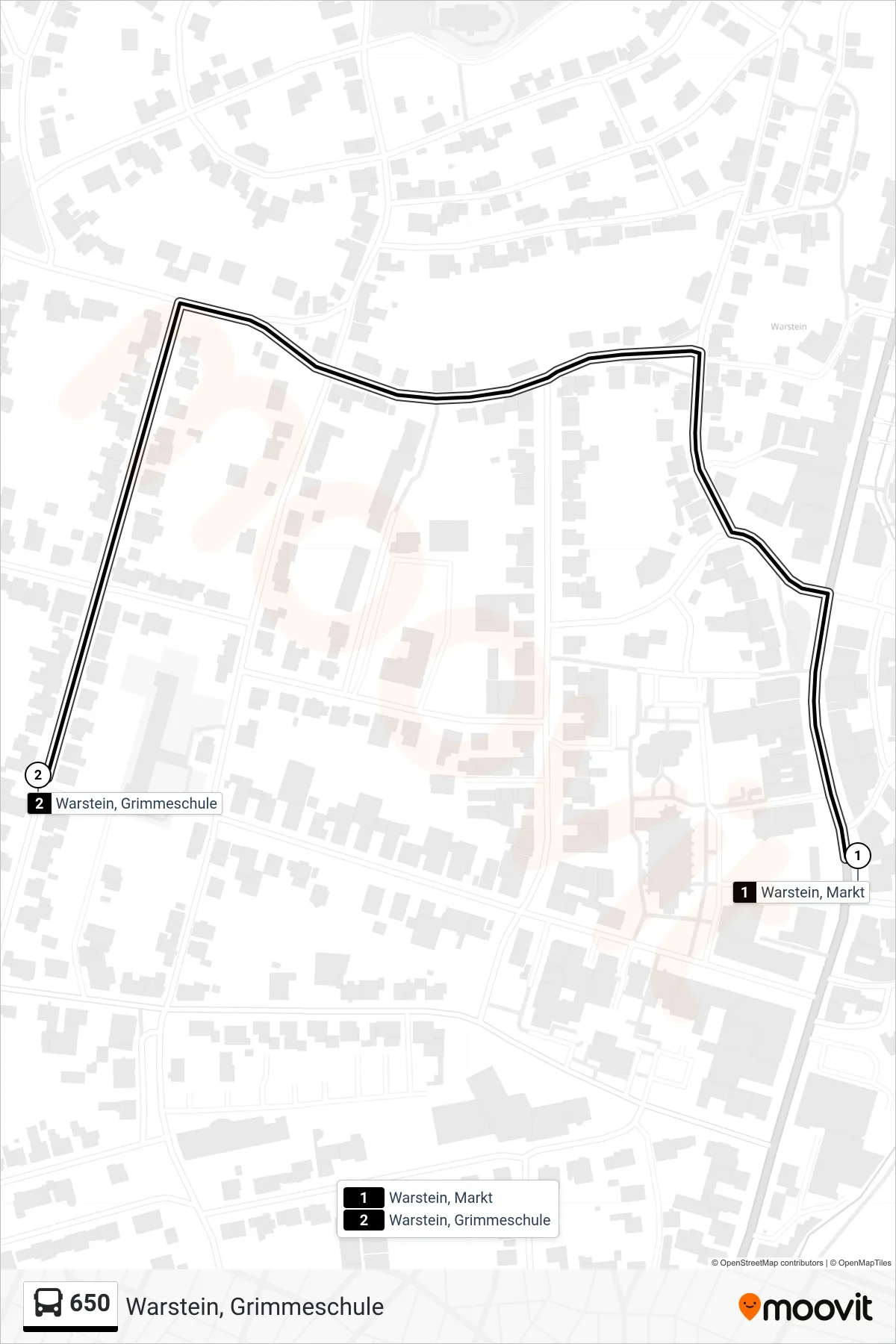 650 bus Line (Warstein, Grimmeschule) route and stops on a map